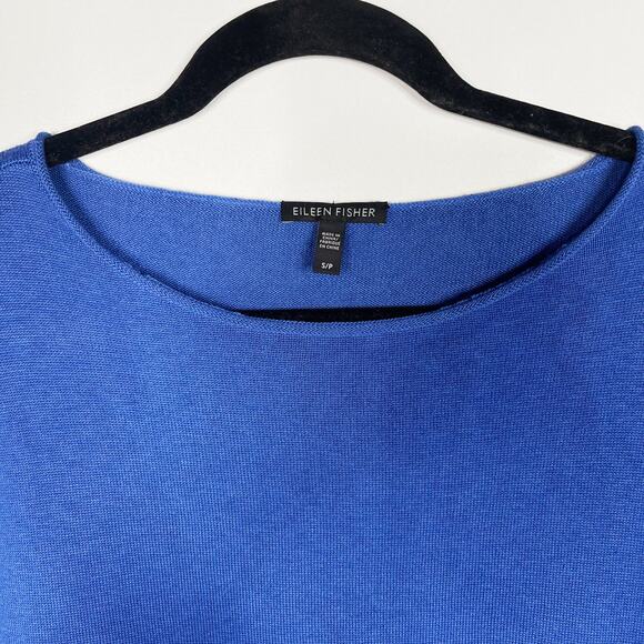 Eileen Fisher Small S Blue Gray Tencel Organic Cotton Silk Colorblock Sweater - Picture 3 of 7